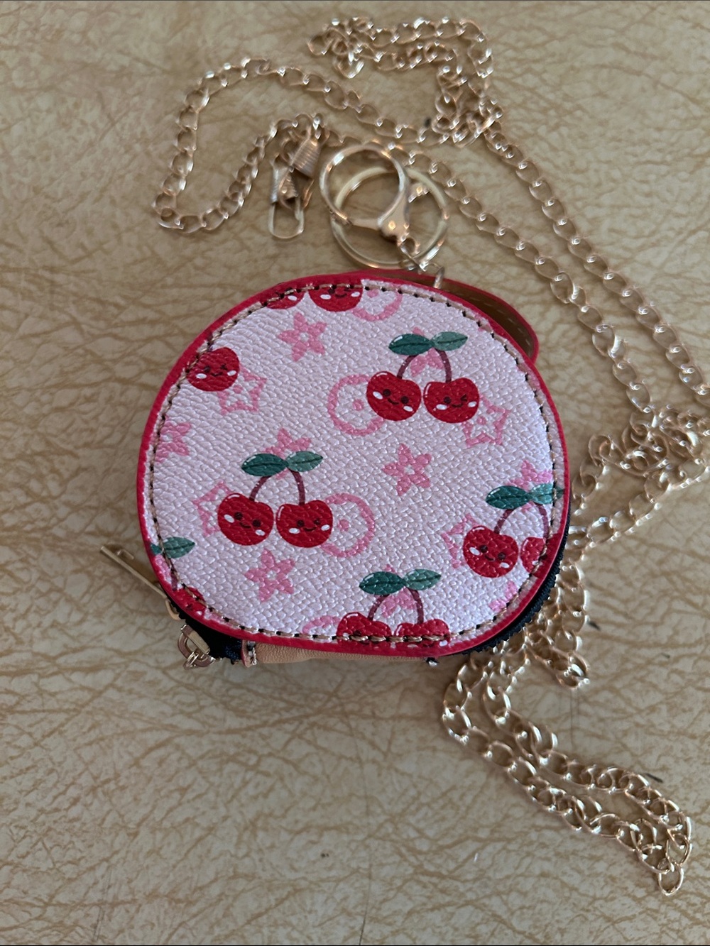 Cherry Print Round Coin Purse Keychain/Bag Charm